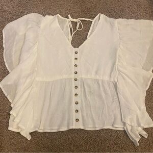 White Angel Sleeve Flowy Crop Top XL